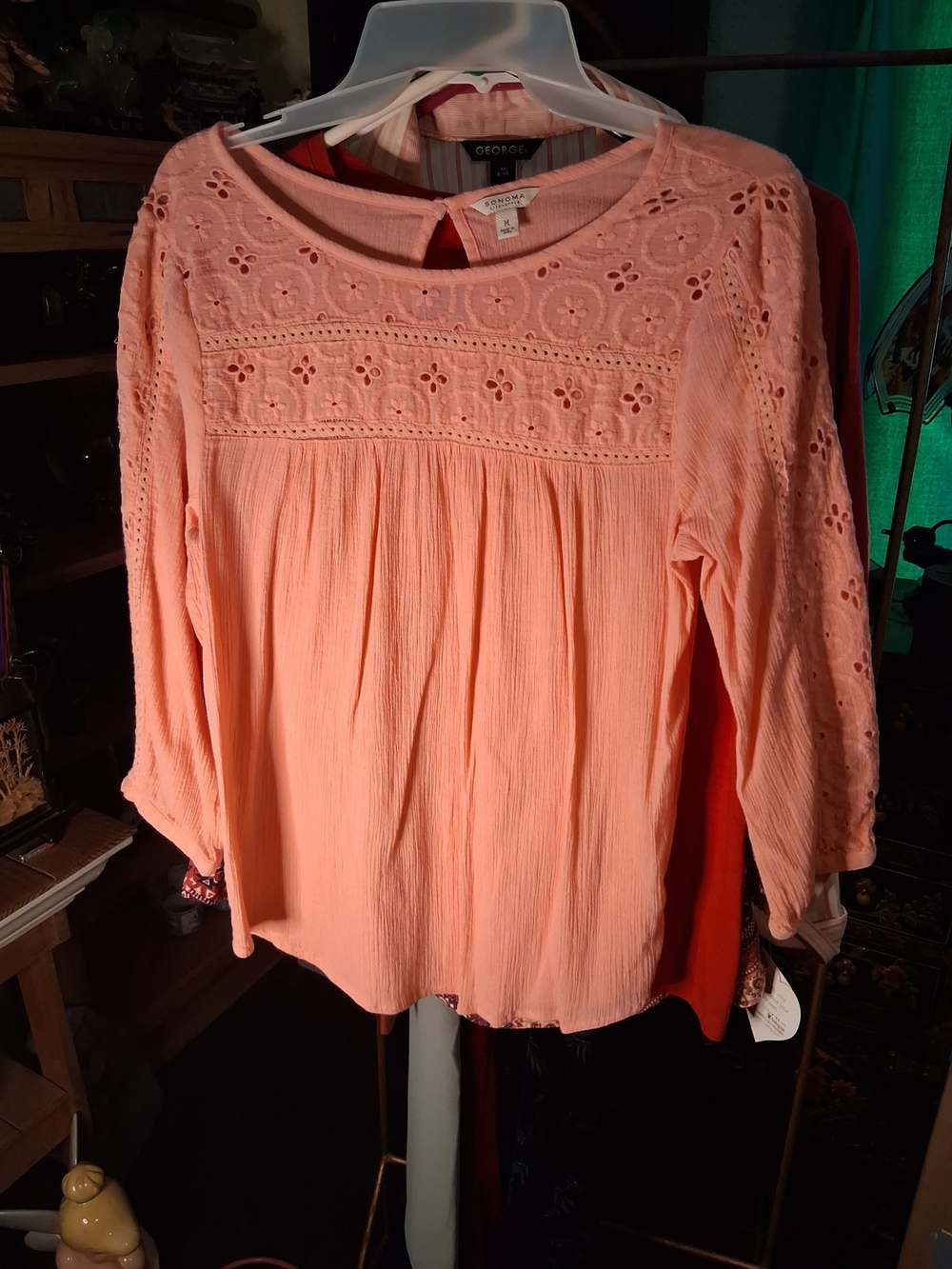 Sonoma Peach Eyelet Yoke Blouse